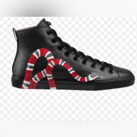 Gucci Black Leather Kingsnake High Top Sneakers - Picture 1 of 15